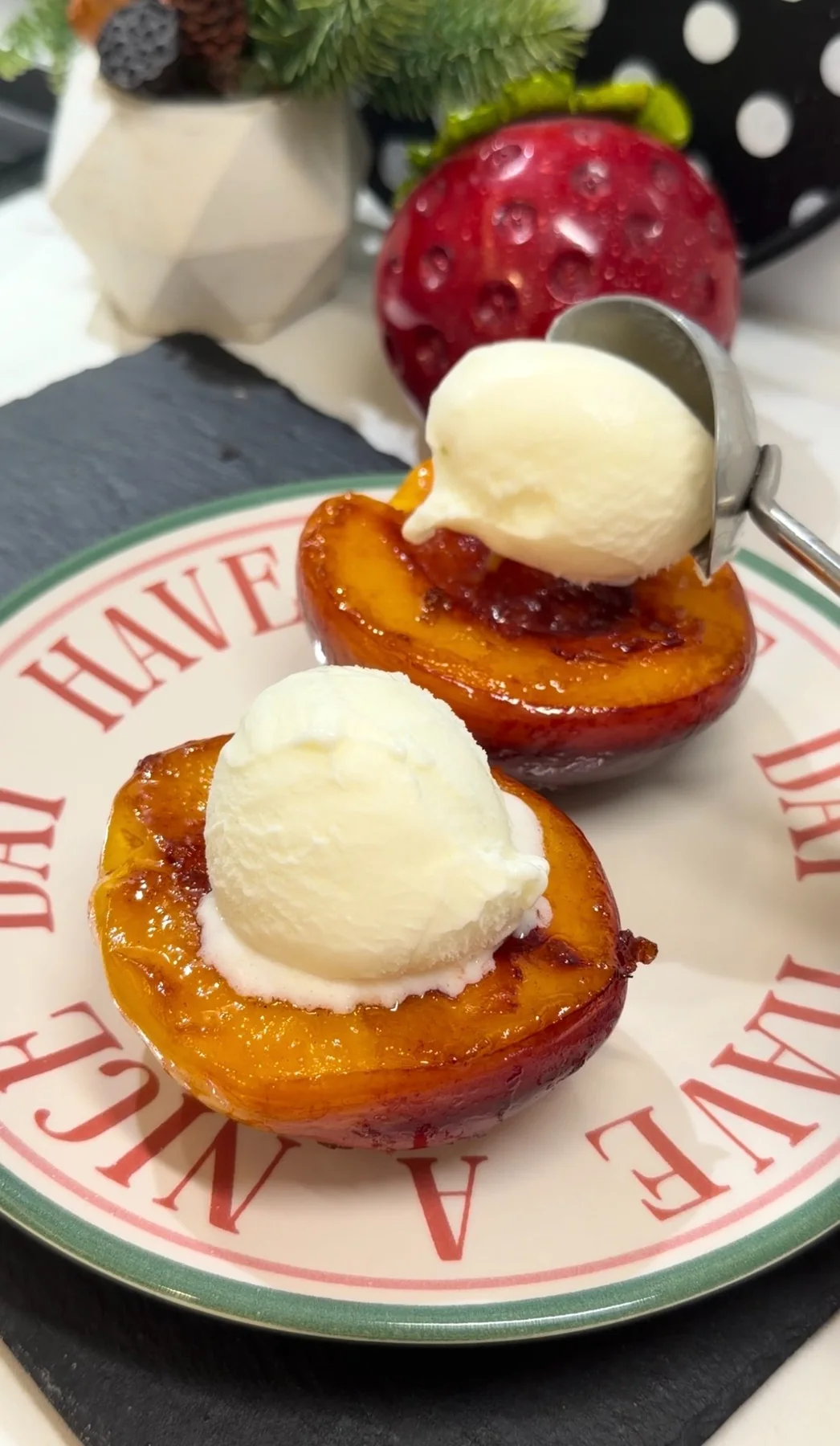 Caramelized Peaches with Vanilla Ice Cream