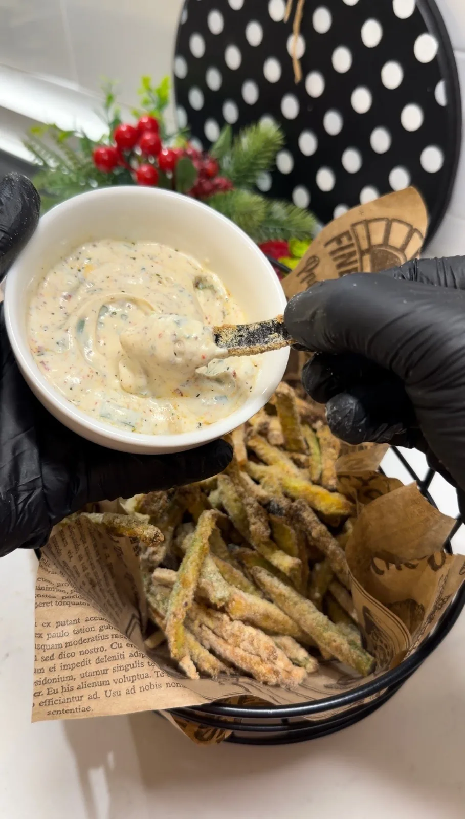 crispy baked vegetable fries served with creamy dipping sauce