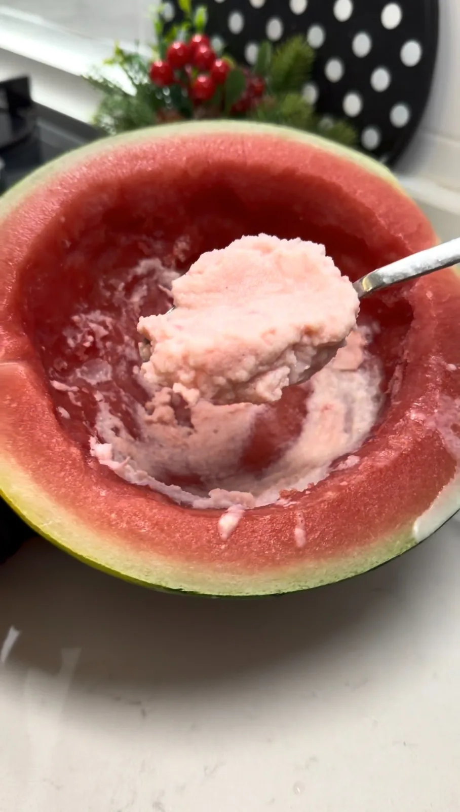 scoop of creamy two ingredient watermelon ice cream