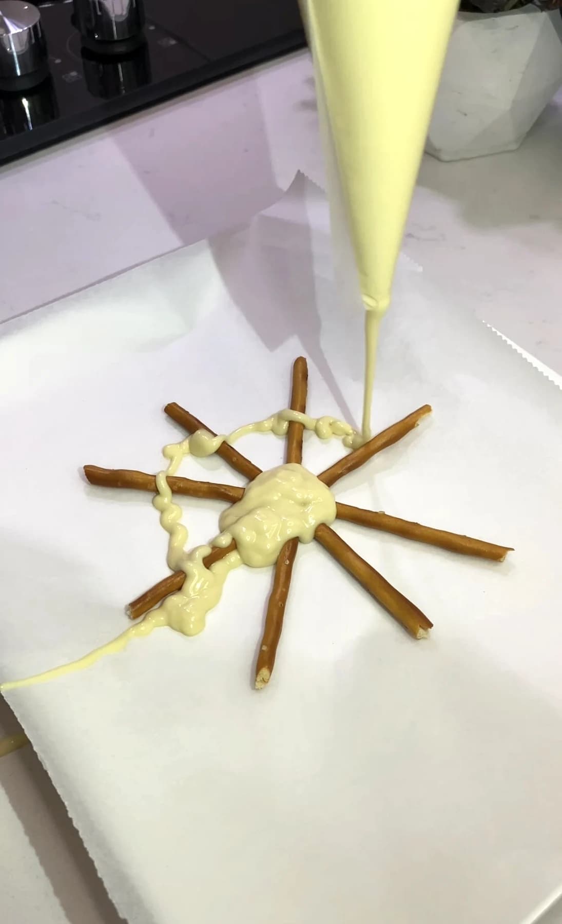 White chocolate melting wafers in a glass bowl