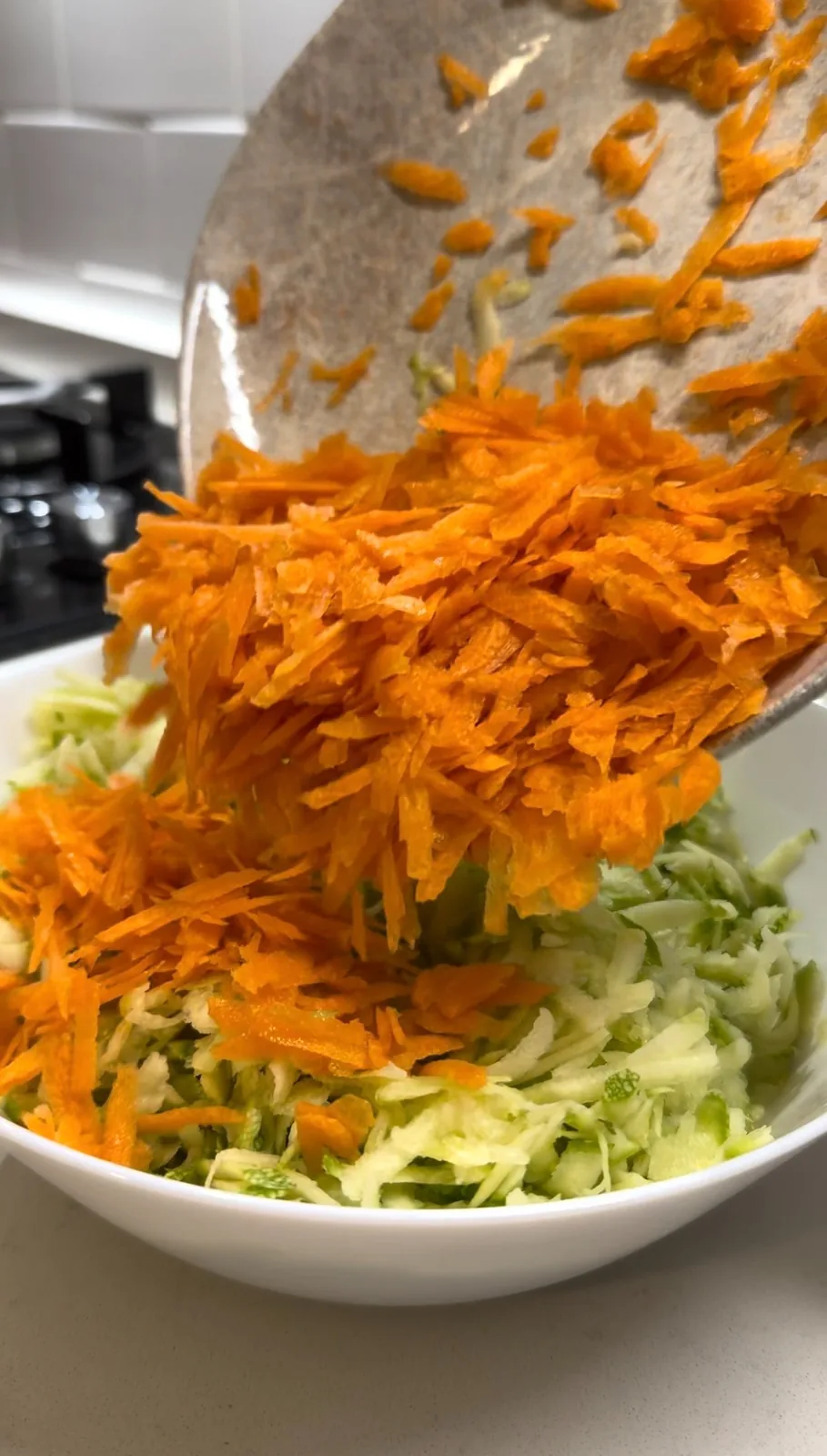 grated zucchini and carrots prepared for healthy baked mucver