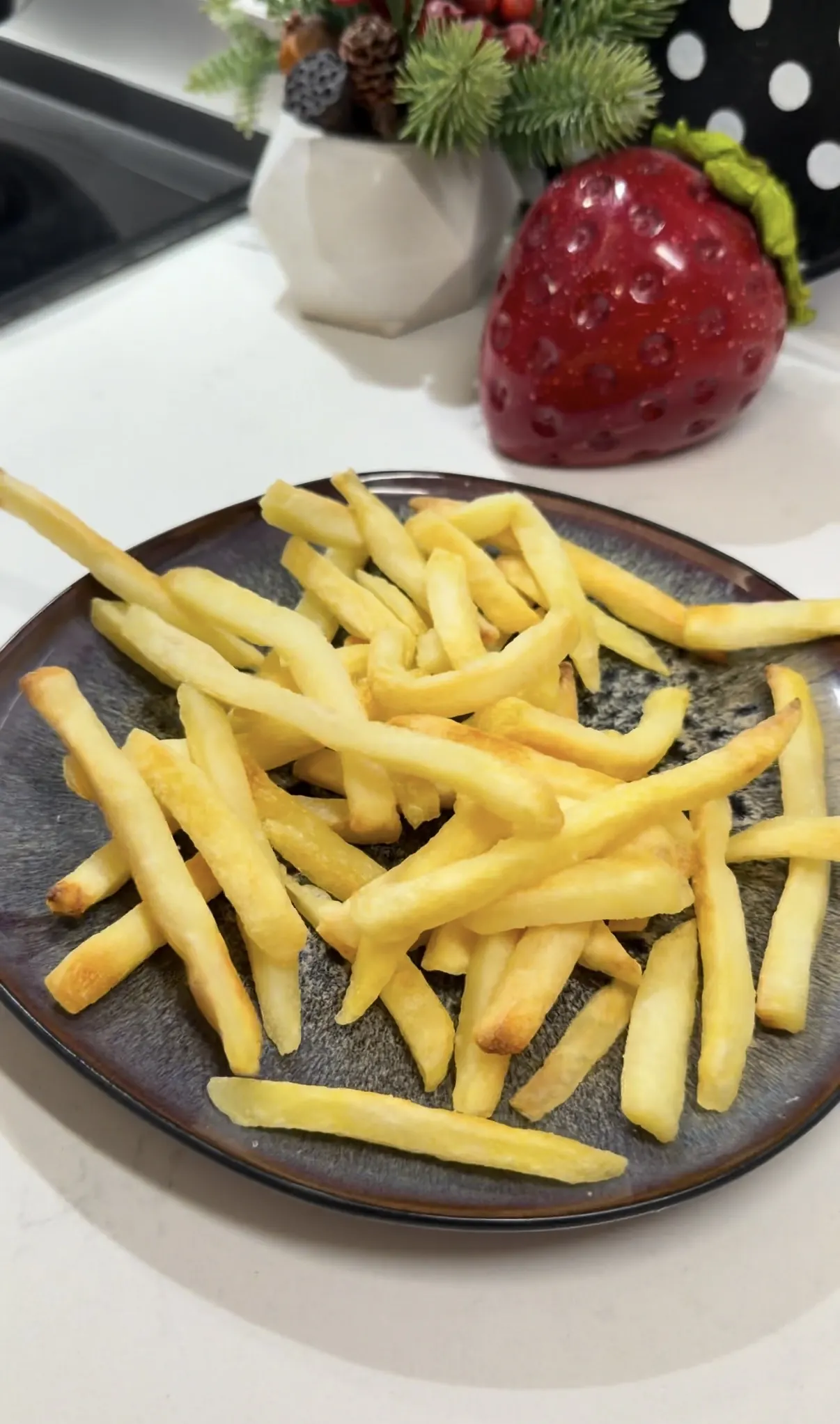 Golden oven-baked French fries prepared for Hot Dog Loaded Fries