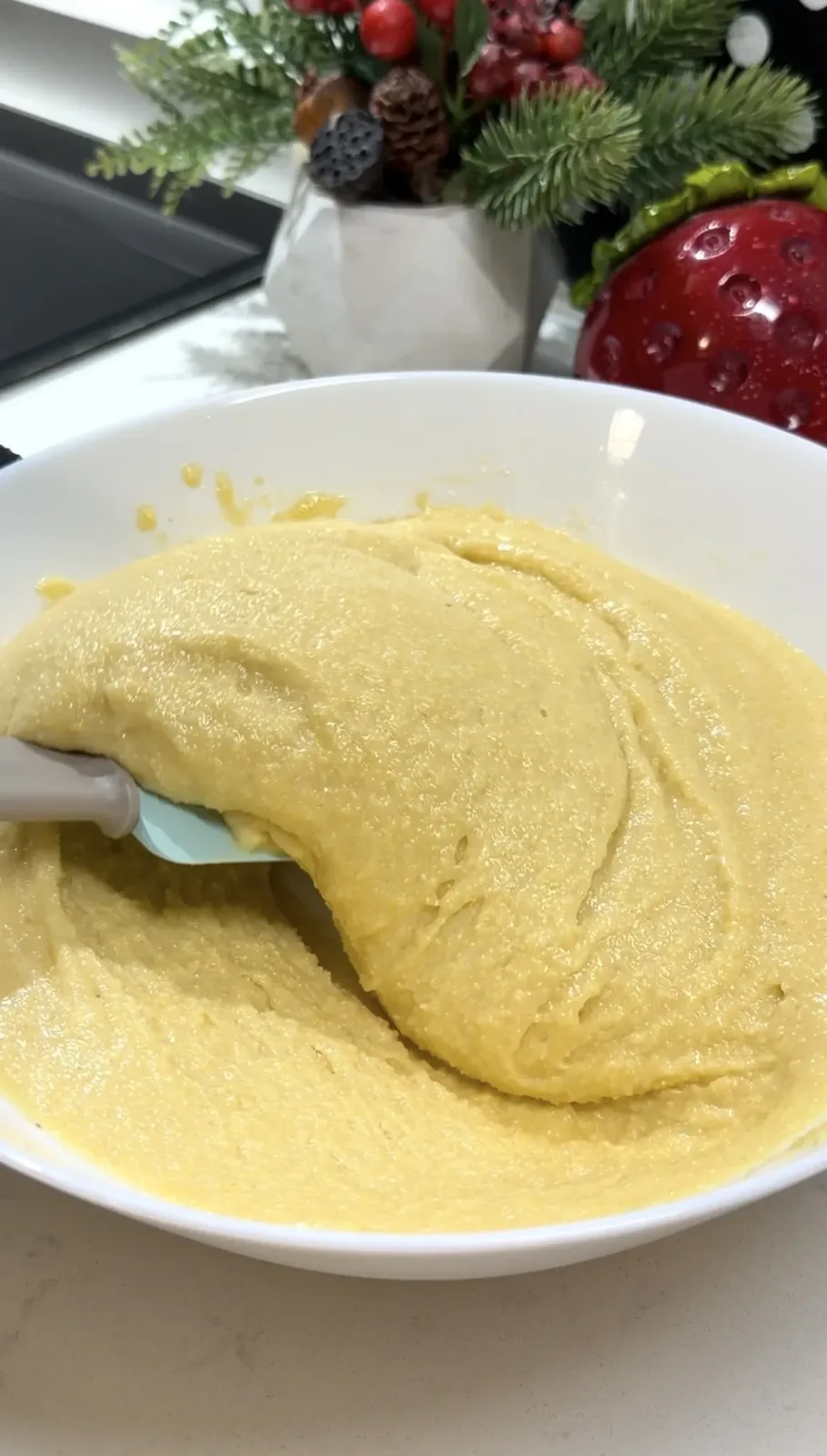 smooth semolina cake batter ready for baking