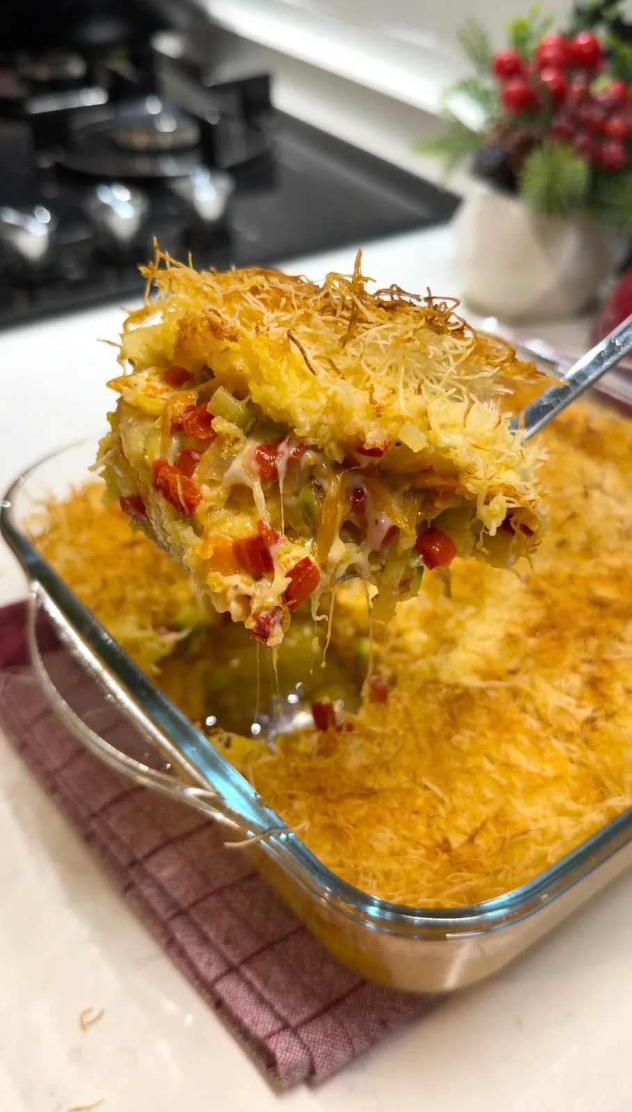 Savory Kadayif Pie (Crispy Turkish Shredded Pastry Bake)