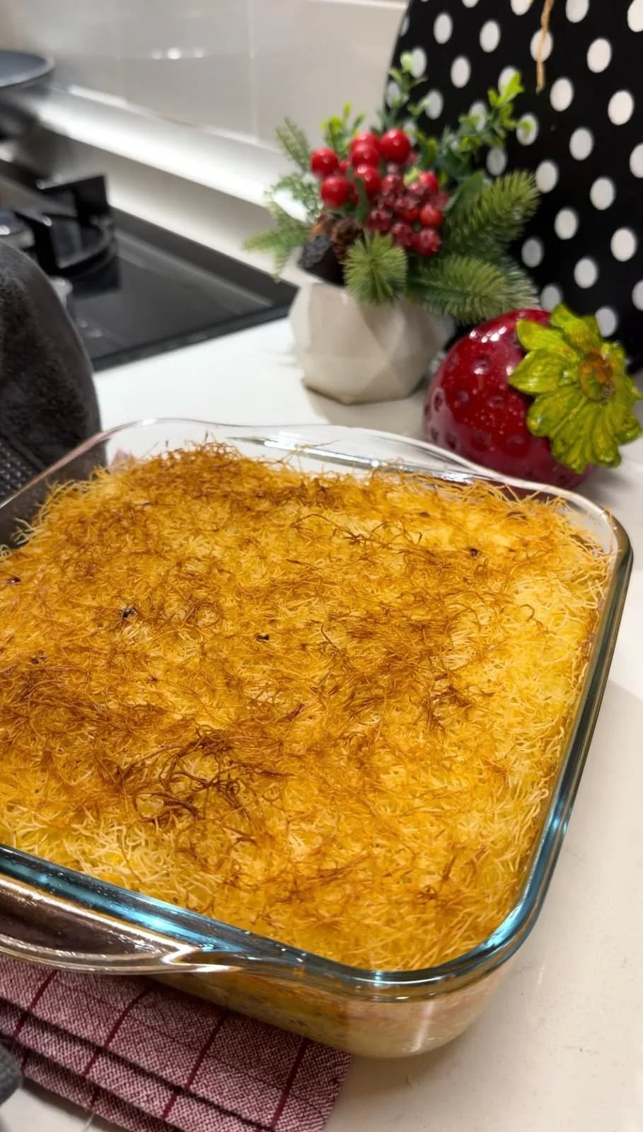 golden baked savory kadayif pie with a crispy shredded pastry crust