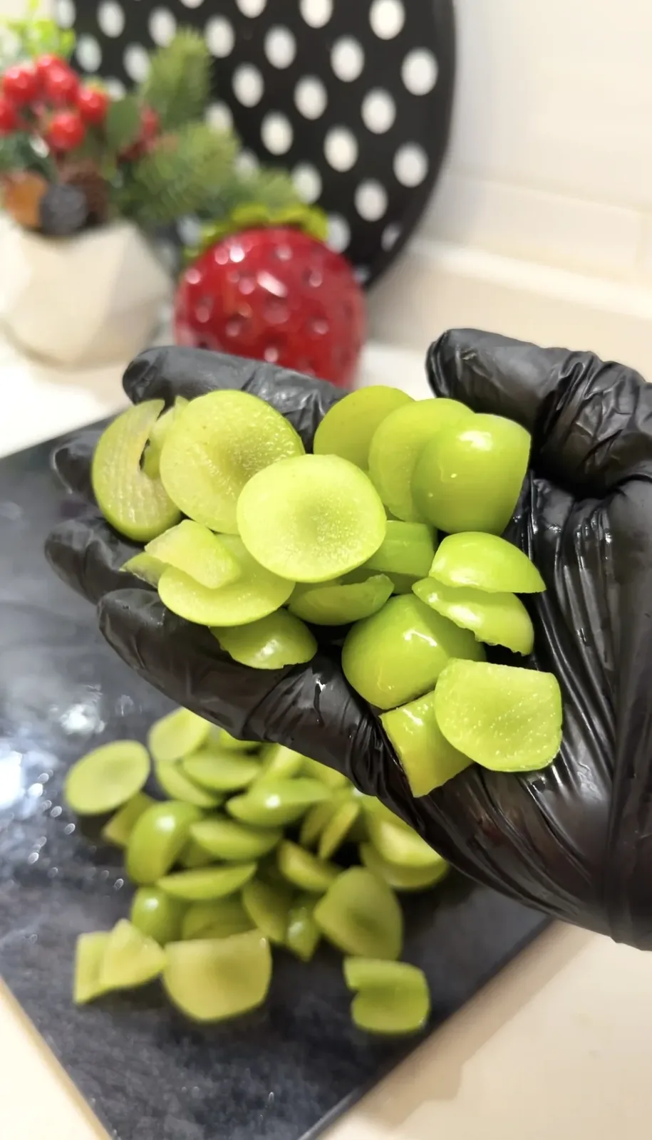 fresh green plums sliced into pieces for a spicy Turkish plum snack