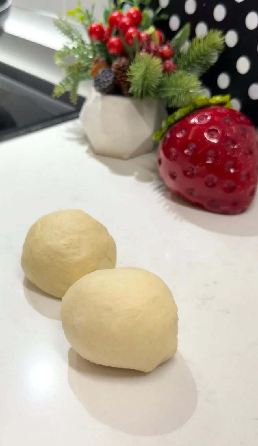 smooth homemade dough portions prepared for stuffed burger buns