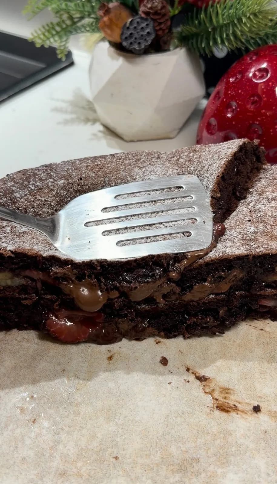 Stuffed Chocolate Pancakes with Strawberries & Banana