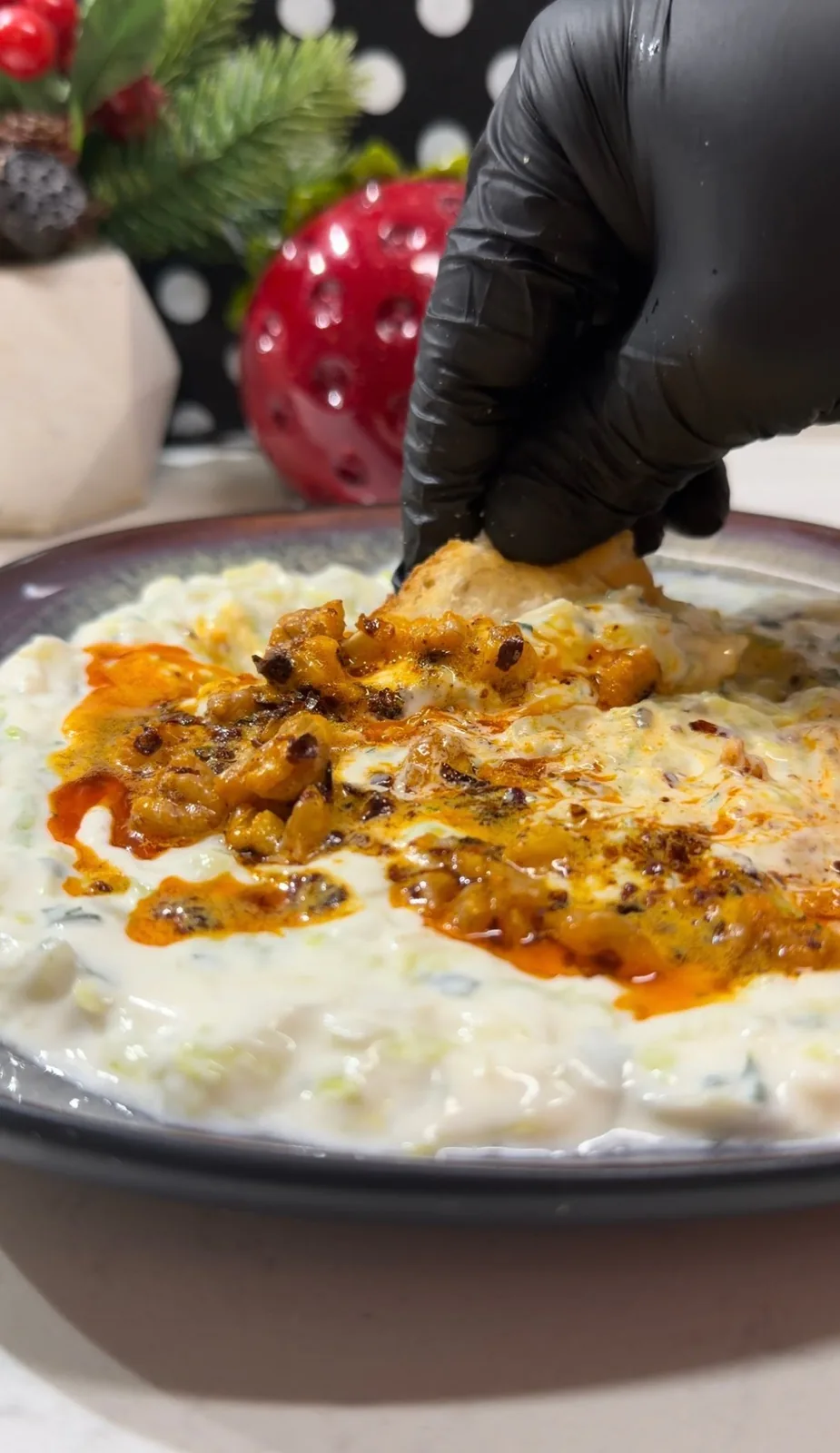 Creamy Turkish tahini yogurt salad finished with walnuts and red pepper butter